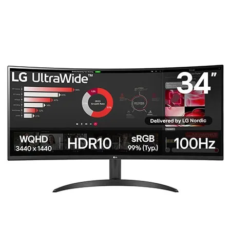 LG 34WR50QK-B platta pc-skärmar 86,4 cm (34″) 3440 x 1440 pixlar Wide Quad HD Svart