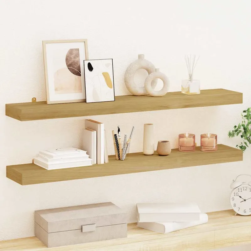 vidaXL Vägghyllor 2 st 90x15x4 cm massivt teakträ