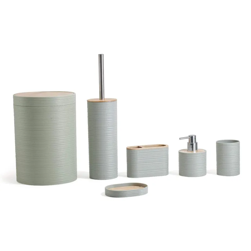 Herzberg HG-04449: 6 delar bambu badrumsset – Sage Green