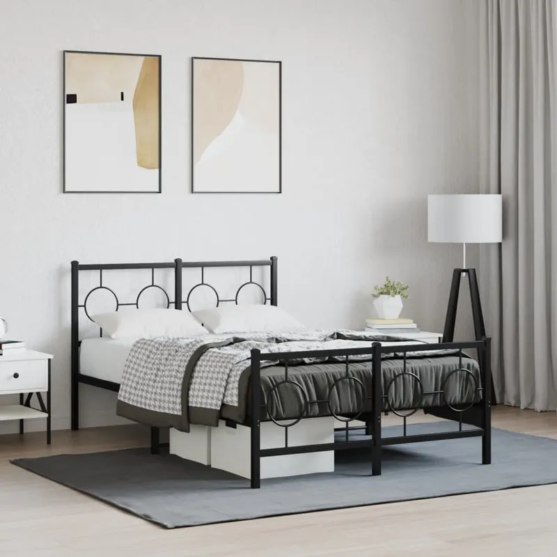 vidaXL Sängram med huvudgavel och fotgavel svart metall 120×190 cm (#6073)