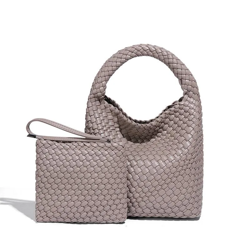 Fasjonabel vevd mor-og-barn-veske, ensfarget, allsidig og enkel håndveske, lett luksus og nisje dameveske for crossbody over skulderen