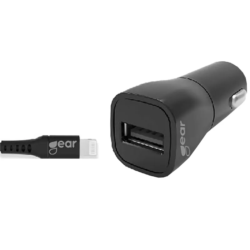 GEAR - Laddare 12-24V 1xUSB 2.4A Svart Lightning Kabel 1m MFI C89