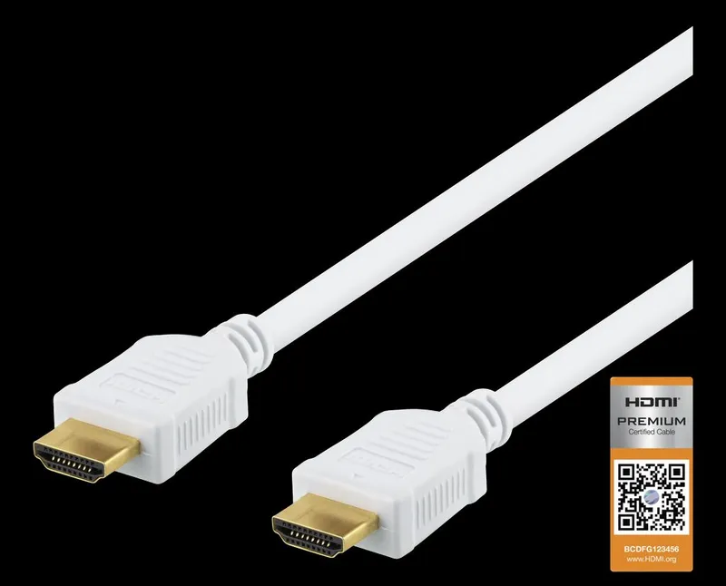 DELTACO HDMI-1020AD – HDMI-kabel med Ethernet – HDMI hane till HDMI hane – 2 m – vit – stöd för 4K