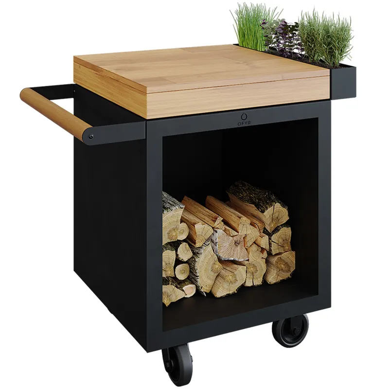 OFYR Mise en Place Table Black 65 PRO TW Arbetsbord skärbräda i teak Svartlackerat stål