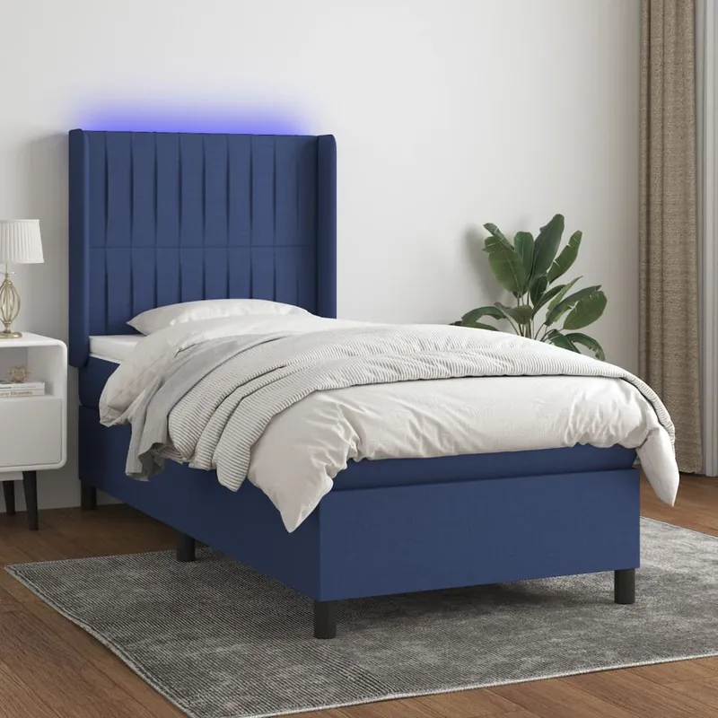 vidaXL Ramsäng med madrass & LED blå 90×190 cm tyg (#0521)