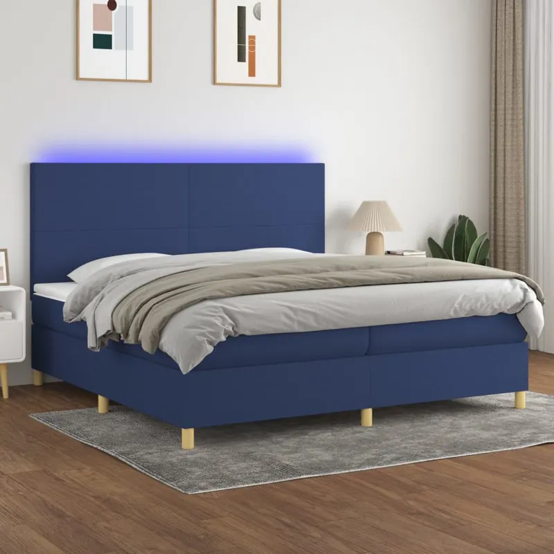 vidaXL Ramsäng med madrass & LED blå 200×200 cm tyg (#8319)
