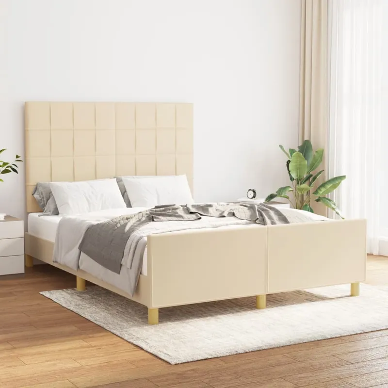 vidaXL Sängram utan madrass gräddvit 140×200 cm tyg (#5662)