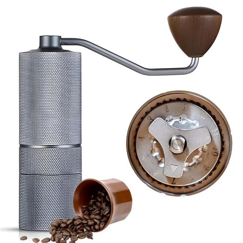 Manuell kaffebönkvarn 12 Grovhetsinställningar CNC-kaffekvarn med kärna i rostfritt stål grå