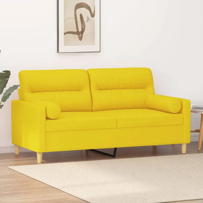 vidaXL 2-sits soffa med prydnadskuddar ljusgul 140 cm tyg (#7937)