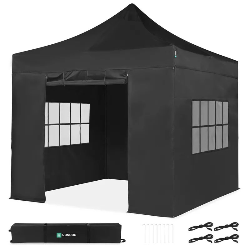 Easy-Up Partytält - 3×3 m | Set inkl. sidoväggar - Svart