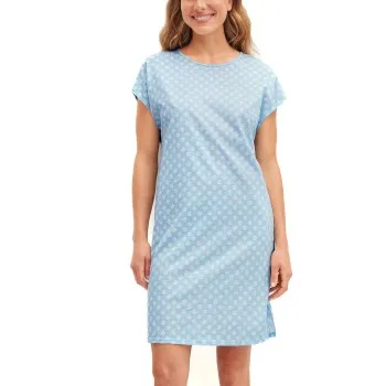 Calida Lovely Nights Short Sleeve Nightdress Blå Mönstrad bomull X-Large Dam