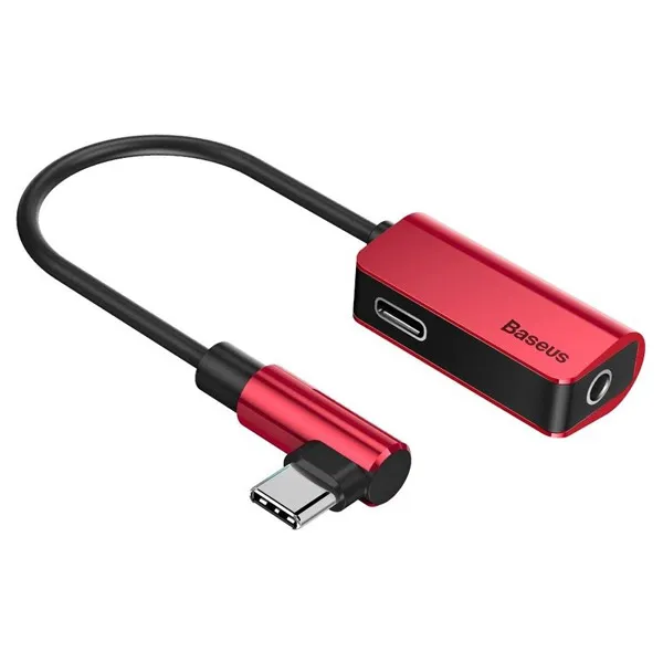 L45 Audio Adapter USB-C till Mini Jack 3.5mm & USB-C – Röd
