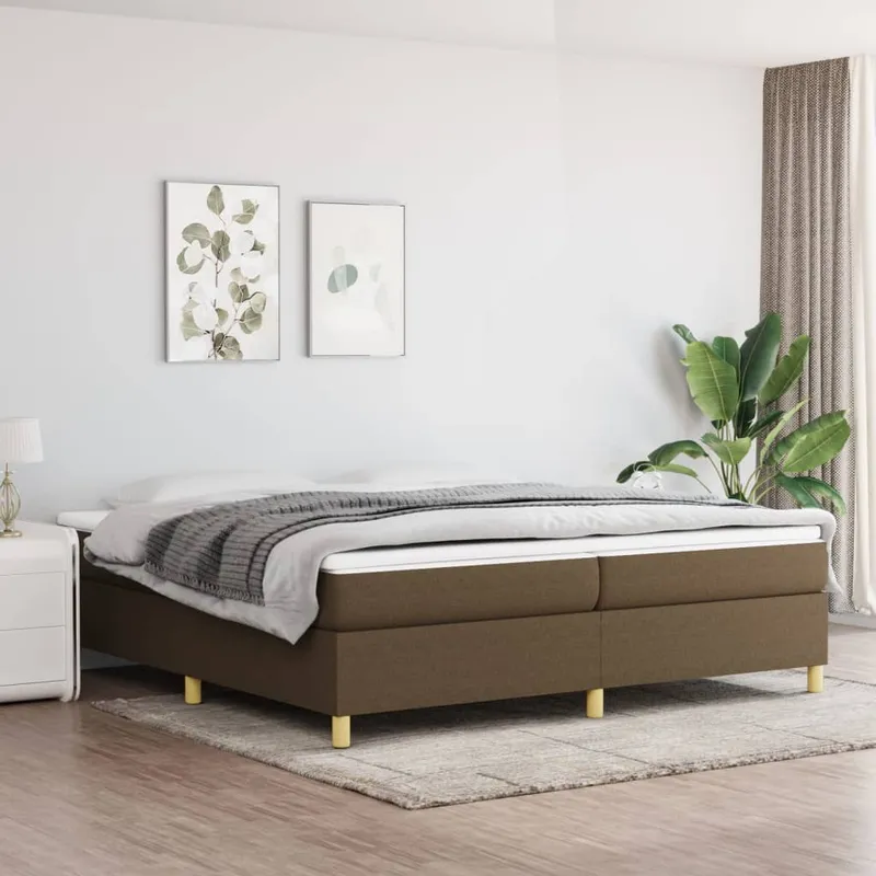 vidaXL Ramsäng med madrass mörkbrun 200×200 cm tyg (#0486)