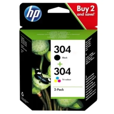 HP 304 2-pack svart och trefärgad originalbläckpatron (3JB05AE) för DeskJet 2620/2630/3720/3730, Envy 5020/5030