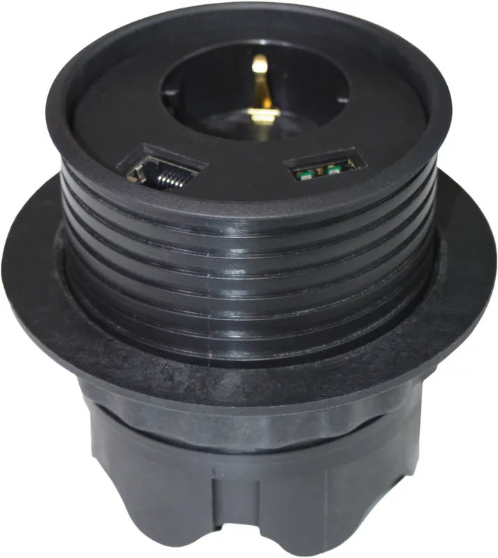 Powerdot Satellit PD12 – satellit, 1x CEE 7/4, RJ45, USB, svart
