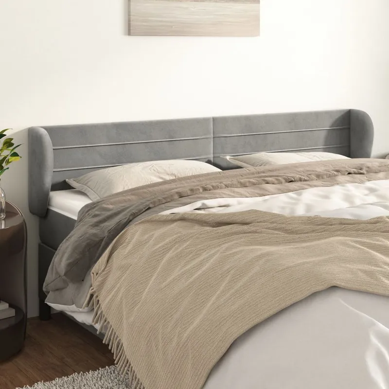 vidaXL Sänggavel med kanter ljusgrå 183x23x78/88 cm sammet (#2085)