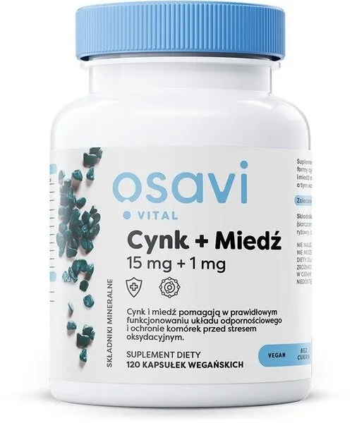 Osavi – Zink + Koppar, 15 mg + 1 mg (120 kapslar)
