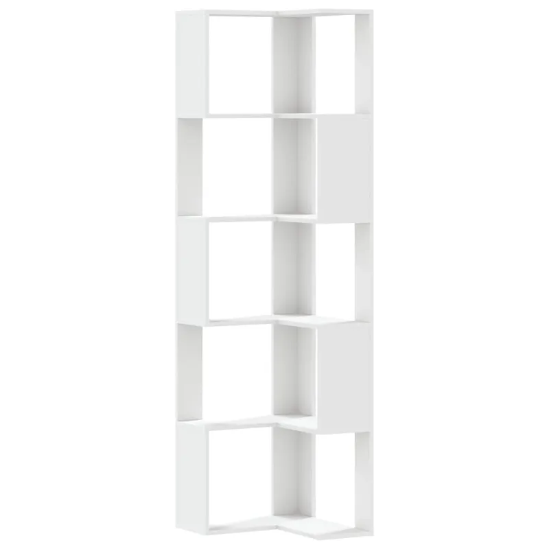 vidaXL Bokhylla hörn 5 hyllplan vit 50x50x179 cm konstruerat trä
