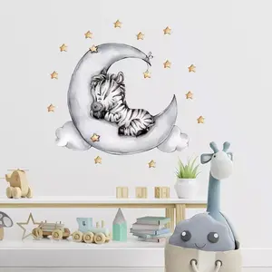Väggdekal - Zebra som sover på månen