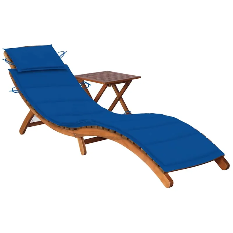 vidaXL Solsäng med bord och dyna massivt akaciaträ (#9902)