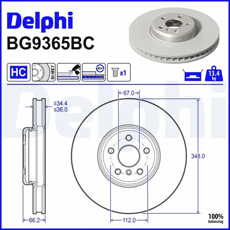 Bromsskiva DELPHI BG9365BC