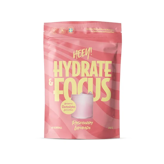 Heey! Hydrate & Focus Electrolytes, Raspberry Lemonade, 240 g 240 g