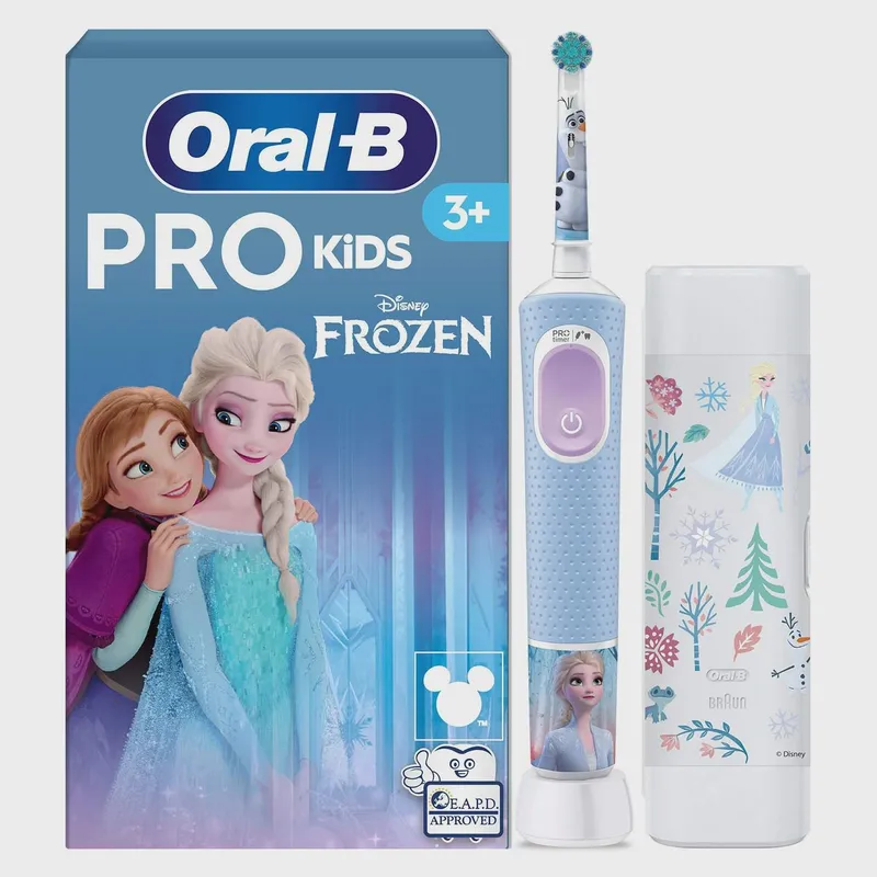 Oral-B Pro Kids Frost Eltandborste med Resefordal för Barn Designed By Braun