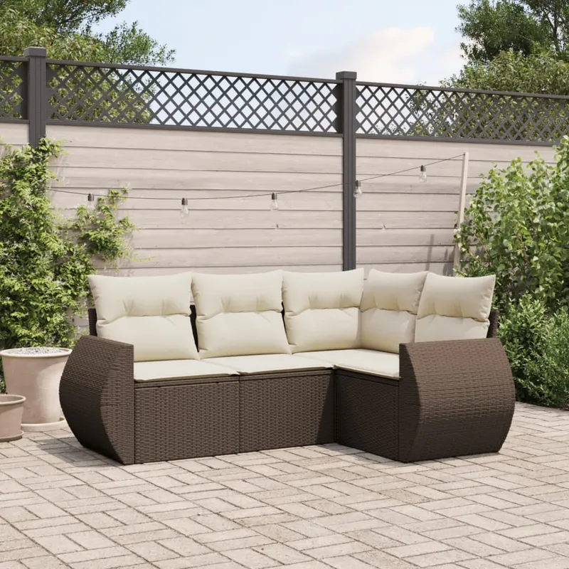 vidaXL Loungegrupp för trädgården med dynor 4 delar konstrotting brun (#6645)