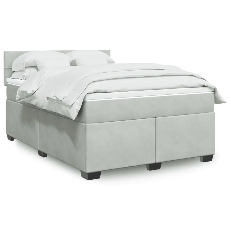 vidaXL Ramsäng med madrass ljusgrå 140×190 cm sammet (#4885)