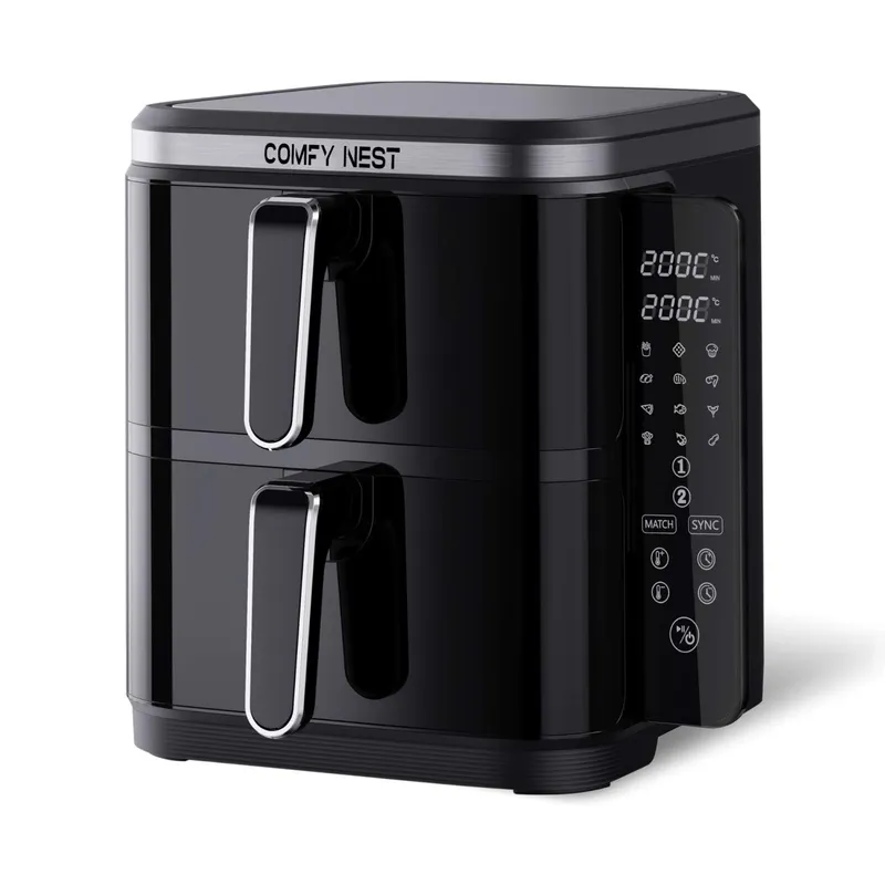 Comfy Nest CN-06177: 2800W Air Fryer med dobbel kurv med digitalt sammenleggbart sidepanel - 11L