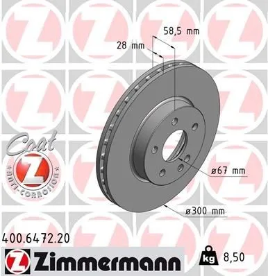 Bromsskiva ZIMMERMANN 400.6472.20