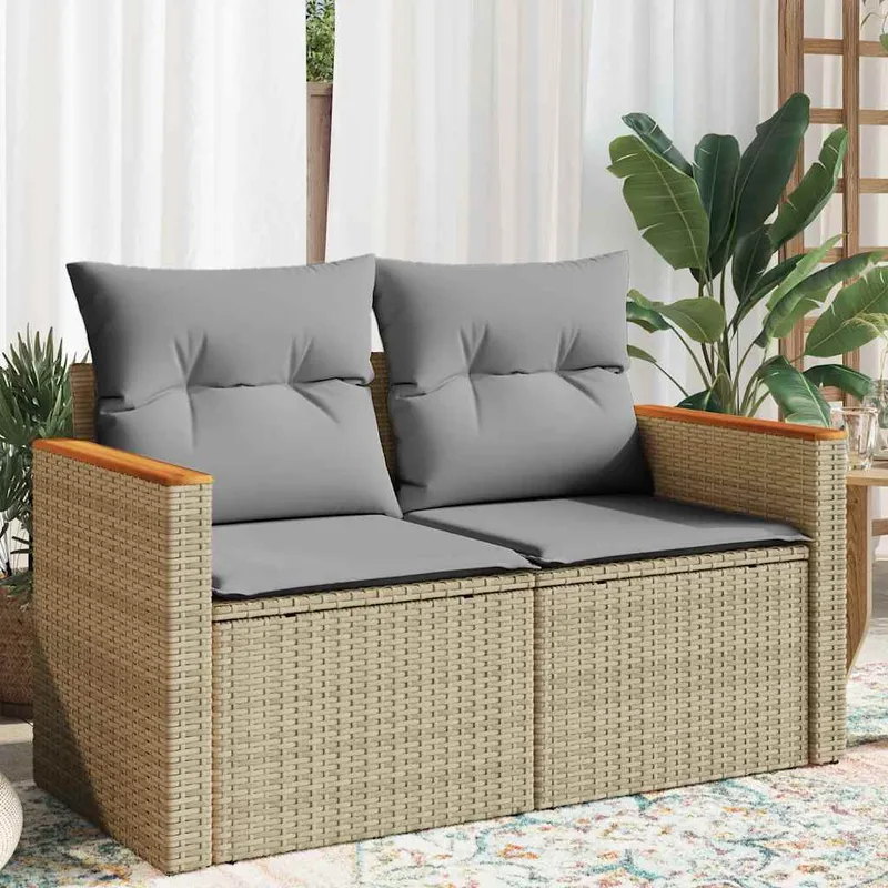 vidaXL Trädgårdssoffa 2-sits med dynor konstrotting beige (#4946)