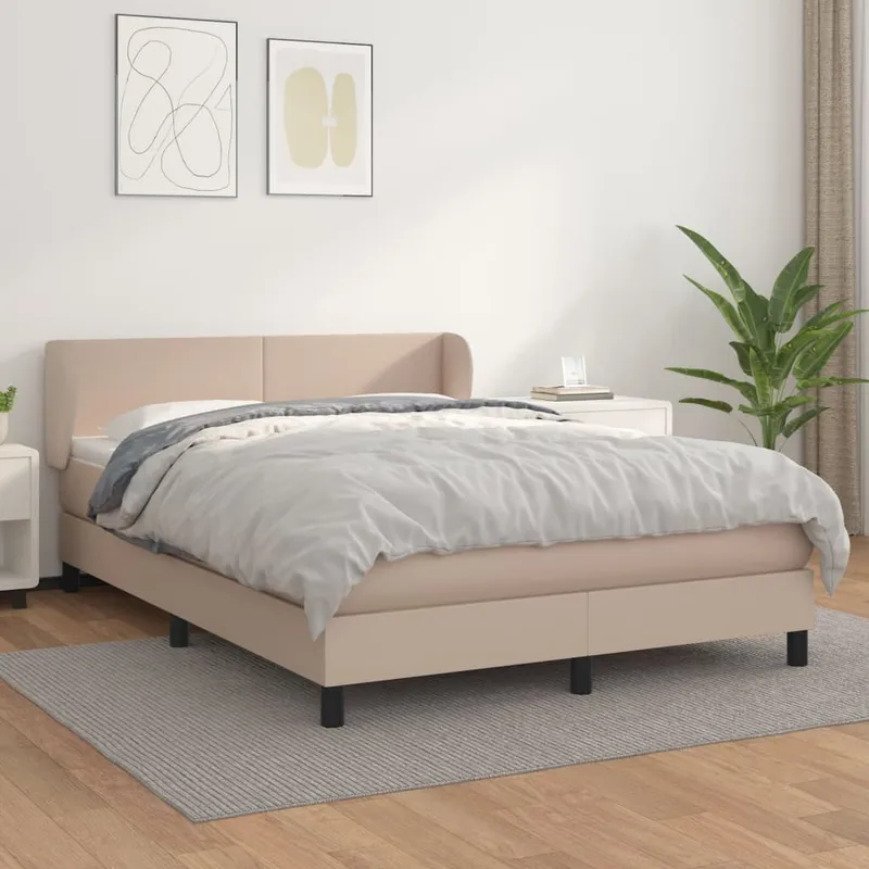 vidaXL Ramsäng med bäddmadrass cappuccino 140×190 cm konstläder