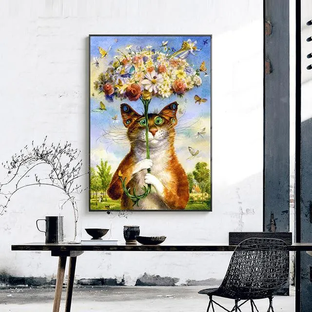 DIY Fåglar Katt Djurmålning Rund Strass Diamantbroderi Hantverk Korsstygn 20X30