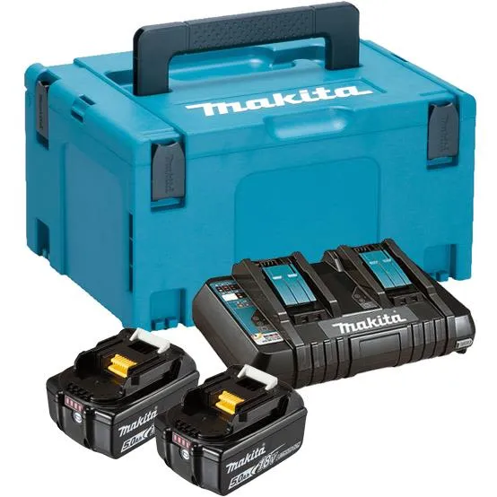 Makita 18v battery pack li-ion 2×5.0ah quick charger and a makpac s