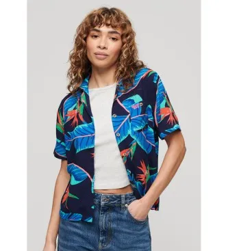 Superdry för kvinnor. W4010419A Beach Resort Skjorta marinblå (L), Casual, Viskos, Kort ärm, Marino