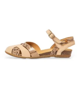 El Naturalista för kvinnor. 25207S120005_020 Lädersandaler N5207S Stella beige (42), Hud, Karta, Spänne, Casual, Djurmönster