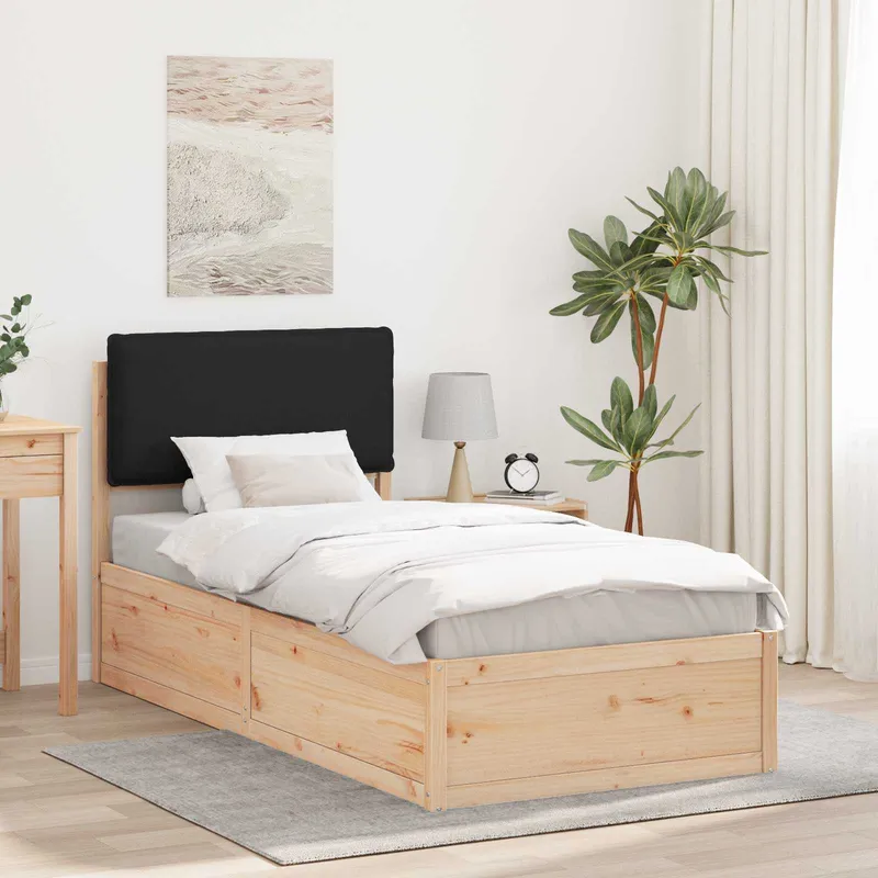 vidaXL Sängram med Klädd Huvudgavel Svart 80 x 200 cm Massiv furu (#6179)