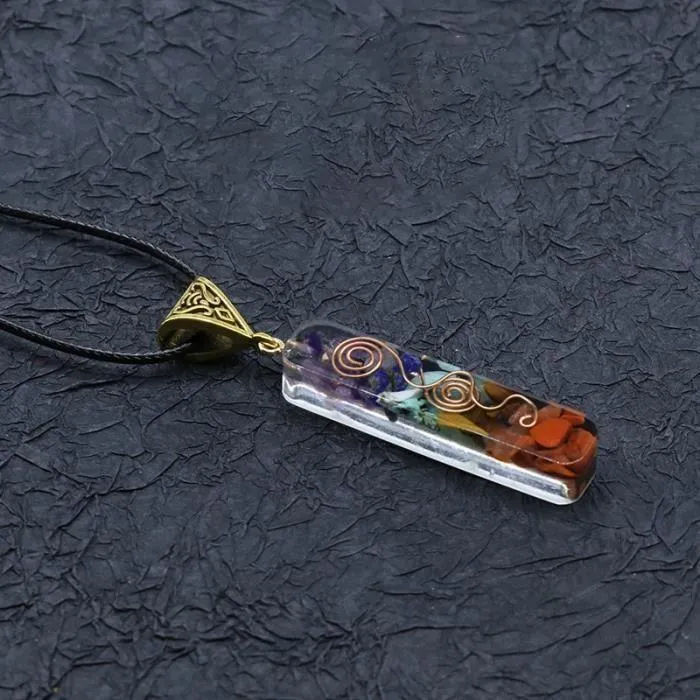 Retro Reiki läkning färgade chips natursten Chakra Orgon energi hänge halsband pendel –60x10mm