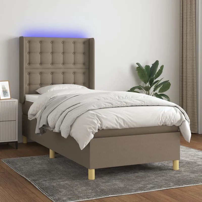 vidaXL Ramsäng med madrass & LED taupe 80×200 cm tyg (#7629)