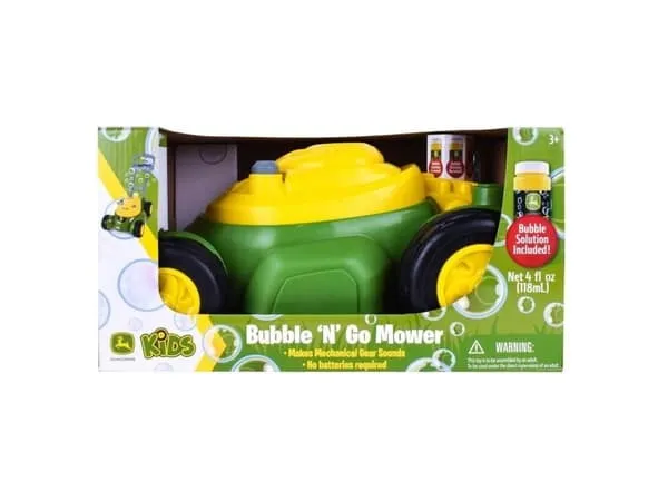 John Deere leksaksgräsklippare för såpbubblor med flaska