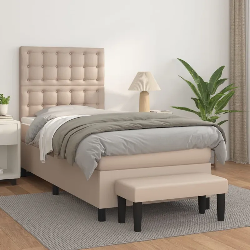 vidaXL Ramsäng med bäddmadrass cappuccino 90×190 cm konstläder