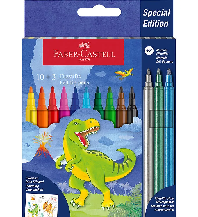 Faber-Castell Tuschpennor - 10+3 st. - Dinosaur - Metalic