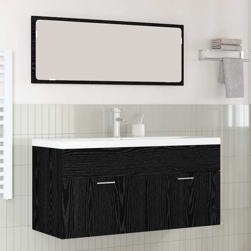 vidaXL Badrumsskåp Svart Ek 100 x 38,5 x 46 cm Konstruerat trä (#9700)