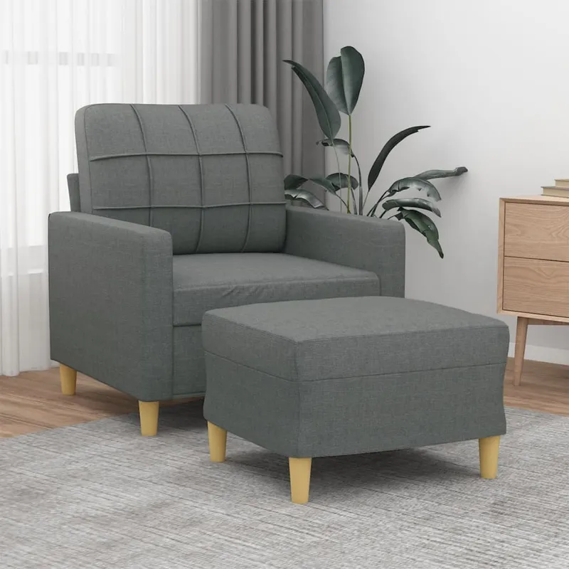 vidaXL Fåtölj med fotpall mörkgrå 60 cm tyg (#9610)