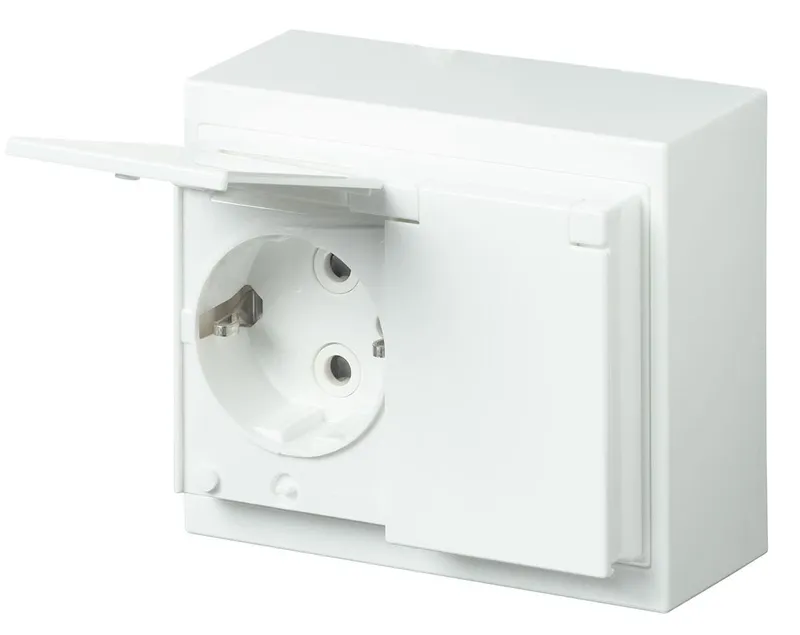 ABB 302ESW-84 Vägguttag 2-vägs, vit, jordad, lock