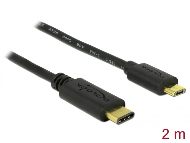 Delock USB-C-kabel hane till USB 2.0 Micro USB-B hane 2m – Svart