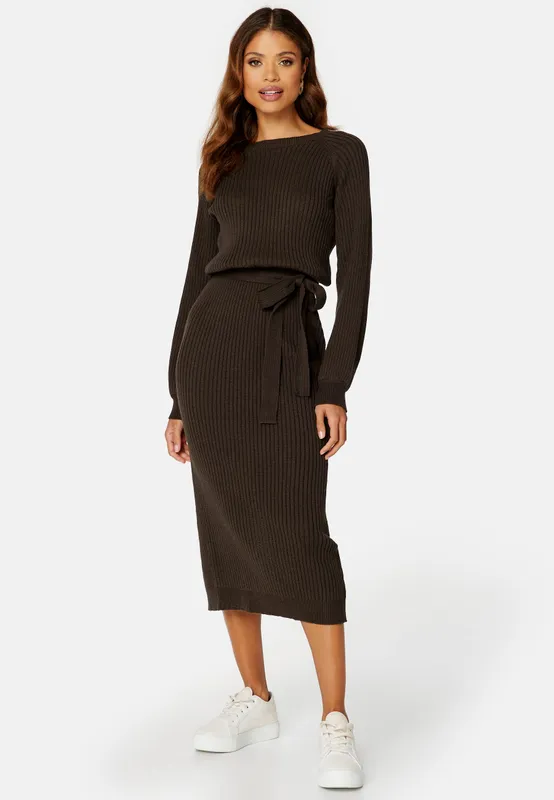 Round Neck Rib Knitted Midi Dress (#7870)