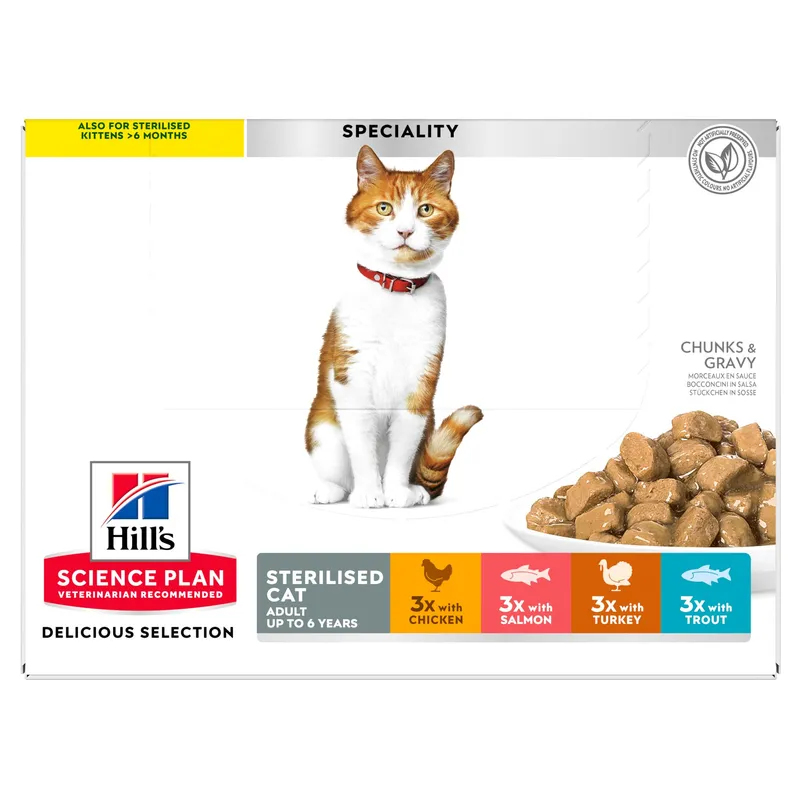 Hill’s Science Plan Cat Adult Sterilised Chicken, Fish, Trout & Turkey 12×85 g