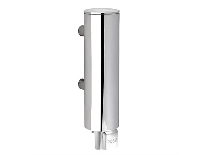 Pressalit soap dispenser for wall mounted polished stainless